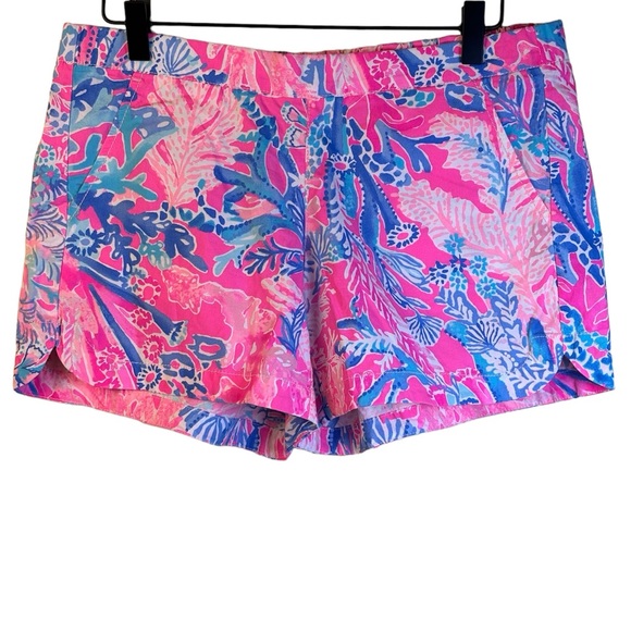 Lilly Pulitzer Pants - Lilly Pulitzer Ocean View Pull On Shorts Elastic Back Pink Blue Size Small
